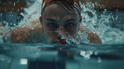 Swimmer Pushing Off Wall in Freestyle Technique