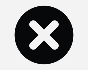 Obraz premium Cancel Circle Round Circular Button Close Stop Banned Ban Prohibited Not Allowed Error Issue Problem Cross X Sign Icon SVG Shape Outline Black White Vector