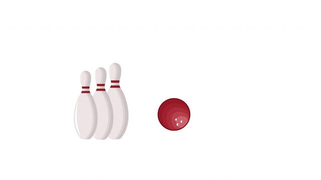 animated bouncing bowling ball hit the pins on a transparent background with zero alpha channel