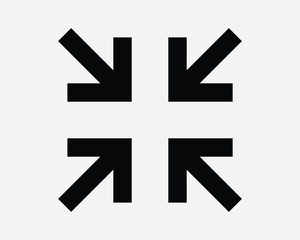 Fototapeta premium Contraction Contract Zoom Out Minimize Shrink Arrow Point Pointing In Four Corners Scale Lens Reduce Size Minimum Sign Icon Shape Outline Black White