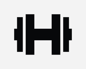 Fototapeta premium Dumbell Workout Gym Equipment Weights Bodybuilding Health Strenght Arm Muscle Fitness Barbell Exercise SVG Sign Icon Shape Outline Black White Vector