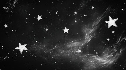 Fototapeta premium A minimalist background featuring a dark canvas dotted with simple, white stars, creating a calm and serene space. 