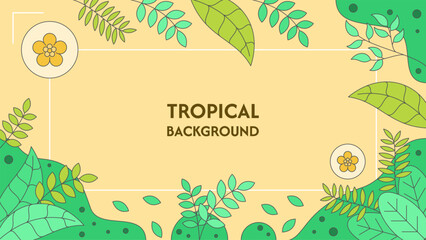 Tropical background design with leaves and flowers. Vector illustration.