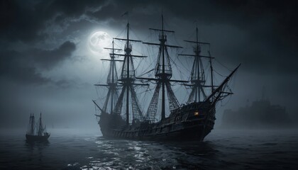 Fototapeta premium ghost ship in the night sea