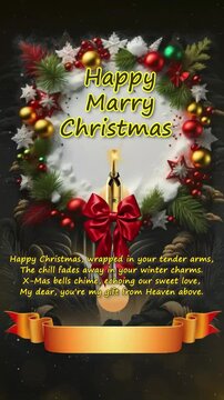Happy Marry Christmas Animated Video Greetings or Vertical Social Media 4K Video Banner to My Dear as &lsquo;Sonnet style&rsquo; for Loved one or My Family and Friends
