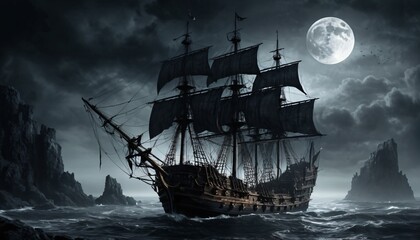 Obraz premium ghost ship in the night sea