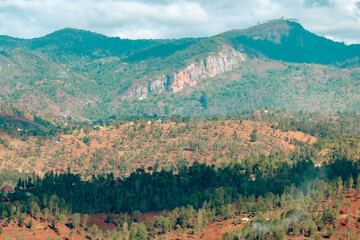 Scenic view of mountain landscapes at Kigulu Hakwewa trail at Magamba Nature Forest Reserves in Usambara Mountains Range, Tanzania
