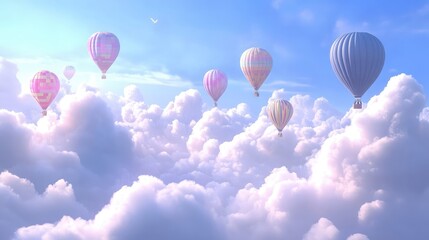 Fototapeta premium Colorful Hot Air Balloons in a Scenic Sky