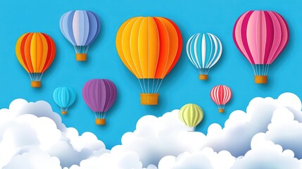 Naklejka premium Colorful Hot Air Balloons in a Blue Sky