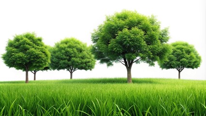 Fototapeta premium Green grass and trees isolated on white background