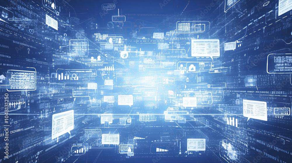 Poster 3d digital background depicting futuristic data streams and analytics