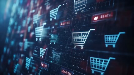 Obraz premium Digital representation of shopping carts symbolizing e-commerce and online shopping.