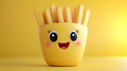 Cute French Fries Character with Kawaii Expression and Fun Vibes Illustration
