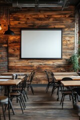 Cozy Industrial-Style Cafe Interior with Wooden Walls and Modern Furniture in a Relaxed Atmosphere