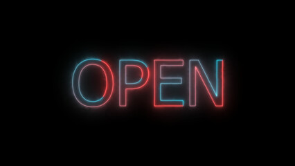 Two color  open neon sign vector on the black background.