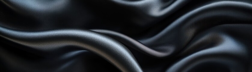 Fototapeta premium Luxurious Black Silk Fabric with Elegant Waves and Smooth Texture for Fashion and Interior Design Concepts