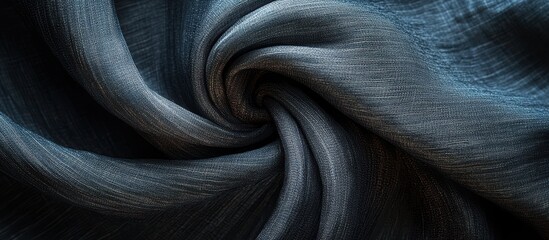 Fototapeta premium Elegant Close-Up of Luxurious Dark Blue Fabric with Intricate Texture and Soft Folds in a Swirling Pattern