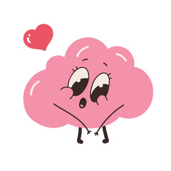Cute pink brain character with heart. with hearts valentines day. Vector illustration design