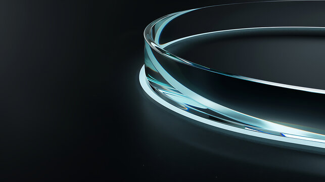 3D rendering illustration of a glass half-sphere on a dark background.