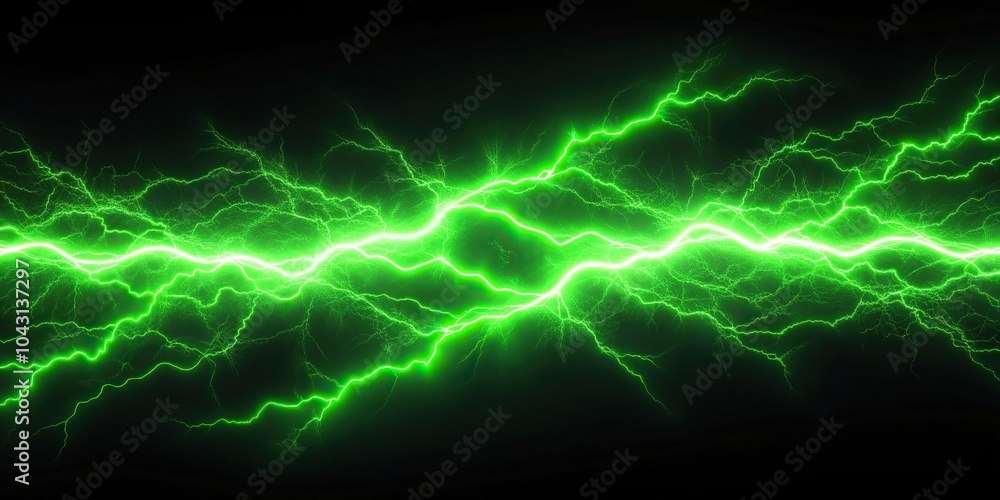 Poster green neon lightning effect transition element with depth of field