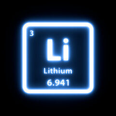 Lithium element periodic table symbol neon glowing