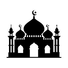 Muslim Mosque Silhouette with Islamic symbol isolated white background