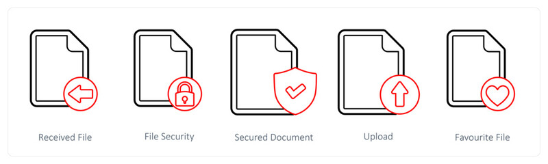 A set of 5 file icons as received file, file security, secured document