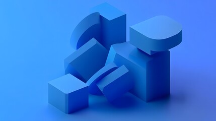 Abstract geometric composition, blue background design, 3d render