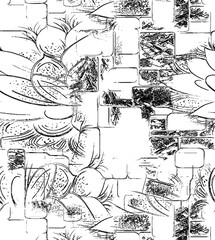 seamless abstract pattern digital illustration wrapping paper with graphic chaotic oriental hand drown colorful elements watercolor paint snowflakes fabric design print winter style