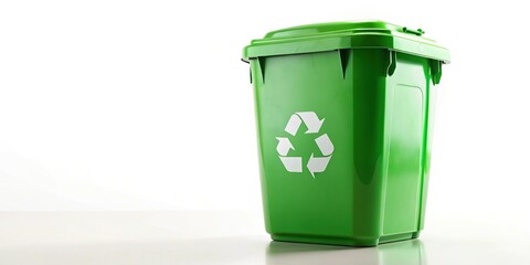 Green recycling dustbin isolated on white background