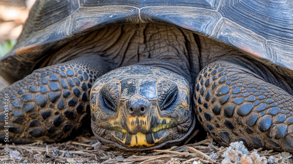 Aufkleber a close-up of a resting tortoise showcasing its textured shell and facial features.