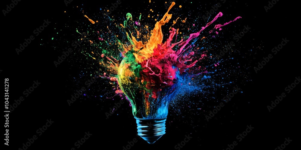 Aufkleber lightbulb explosion of creativity: a lightbulb explodes with vibrant colors, symbolizing an explosio