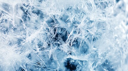Fototapeta premium Close-up of intricate ice crystals on a blue surface, white isolate background