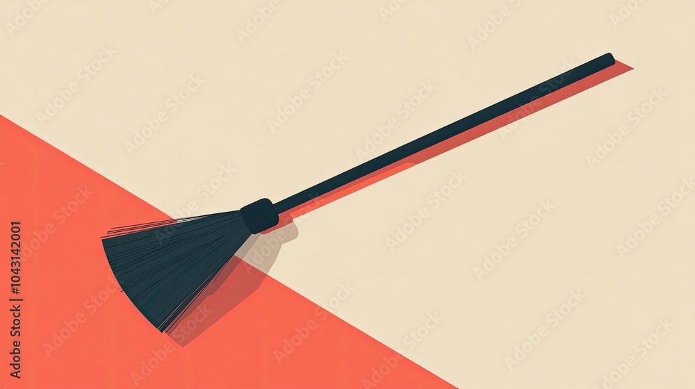 Poster the artwork showcases a broomstick positioned diagonally across a soft background. the minimalistic 