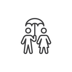 Couple Under Umbrella line icon