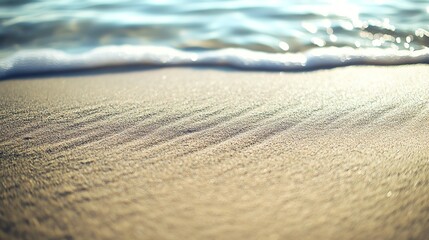 Gentle waves lapping at a sandy beach under soft sunlight.