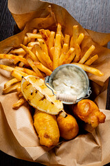 french fries and chicken nuggets and sauce