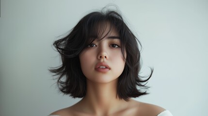 Fototapeta premium Soft Layer Bob for Asian woman, medium-length haircut
