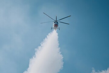 Firefighting Helicopter Dispersing Water to Combat Wildfires from Above