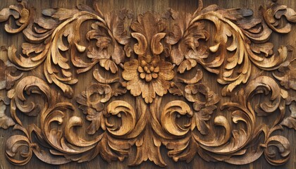 Intricate wood carving with floral design.