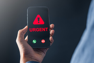 businessman got urgent incoming call with alert icon for emergency accident and work urgent concept