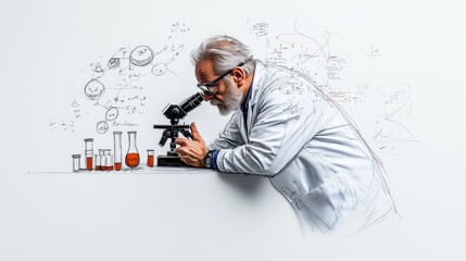 Full-Body Scientist Conducting Research with Microscope