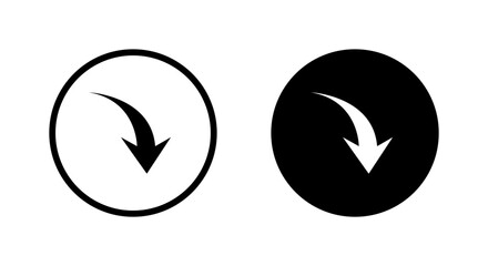 Decrease arrow icon on black circle. Down arrows sign symbol