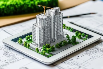 A model of an apartment building on a tablet.