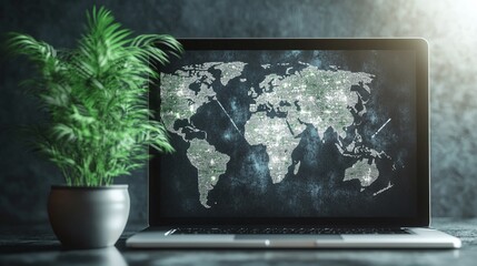 Global Business Overview on Laptop Screen
