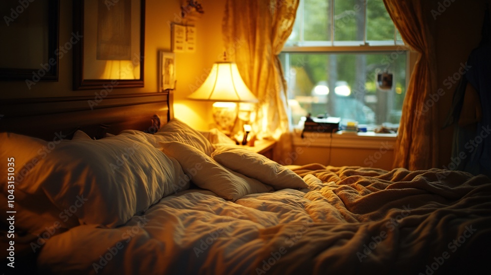 Poster a cozy bed setup with plush pillows and warm blankets promoting the importance of quality sleep for 