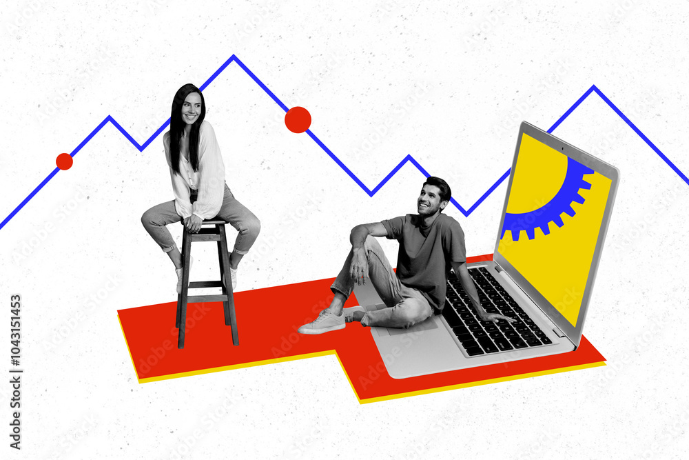 Leinwandbilder composite trend artwork sketch image collage of graphics business trader success up team coworking y