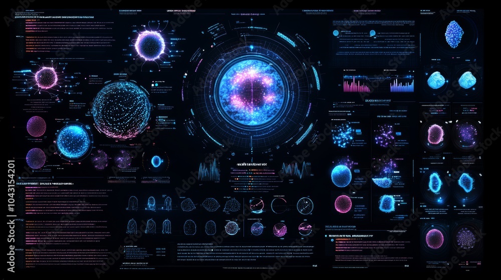 Poster futuristic hud interface with data visualization holographic displays and glowing elemen
