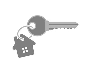 Key with keychain on the ring icon. Estate key isolated sign on white background. Vector illustration