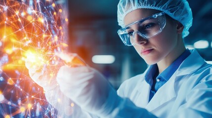 Innovative lab research on chemical reactions by a focused scientist in a controlled environment